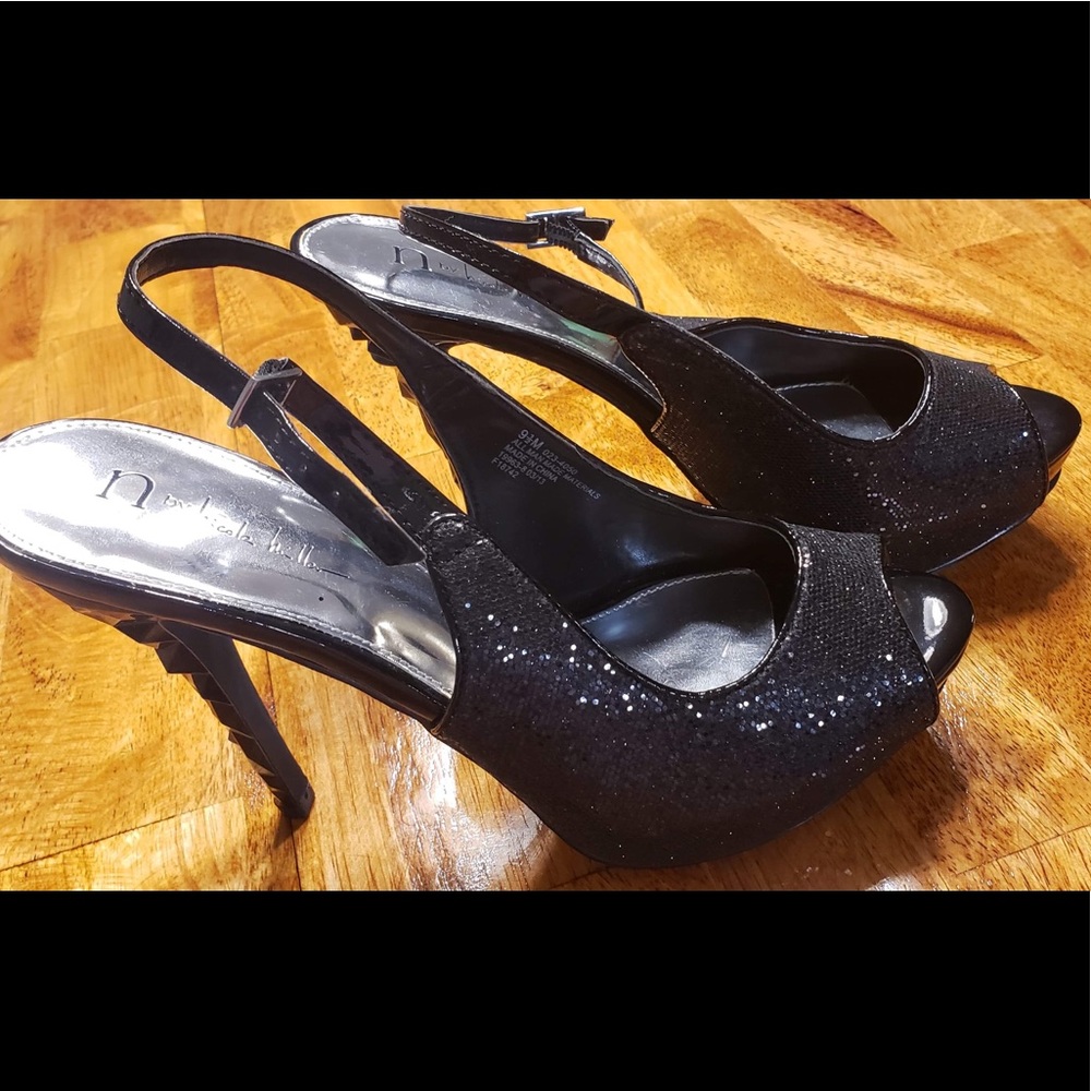 N by Nicole Miller Black Sparked Heels Size 9 1/2